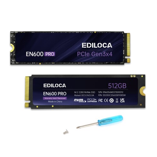 Ediloca EN600 PRO SSD 512GB PCle 3.0x4 NVMe M.2 2280 最大読込: 3200MB/s 最大書込:2800MB/s 内蔵SSD SLC キャッシュ 3D NAND TLC グラフェン冷却ステッカー ノートパソコンとデスクトップパソコン に対応 メー|カラーズストア2号店