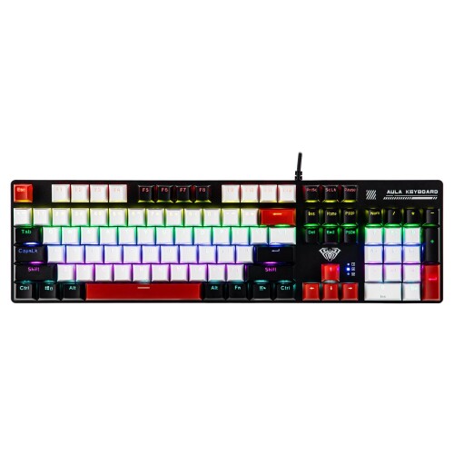MechLands Aula S500 有線ゲーミングキーボード 100%フルサイズ 機械的鍵盤 テンキー付き添い人 104足懸かり NKRO 透光足懸かり旗がしら RGBうしろ側点火装置付き添い人 パソコン \u0026 e運動競技向け 万物の霊長科学技術腹積もり (Black\u0026Red,