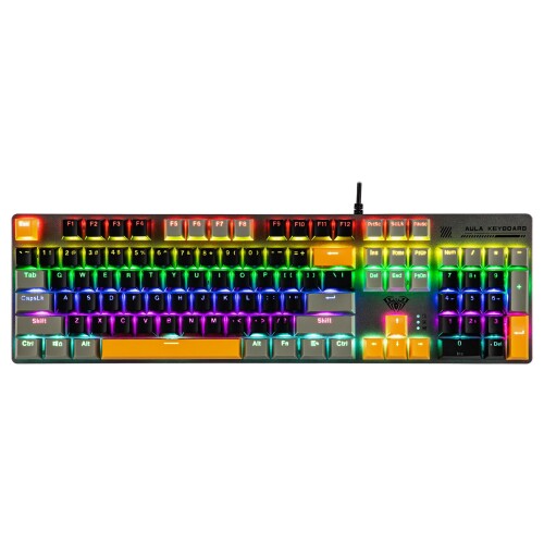 MechLands Aula S500 有線ゲーミングキーボード 100%フルサイズ 機械的鍵盤 テンキー付き添い人 104足懸かり NKRO 透光足懸かり旗がしら RGBうしろ側点火装置付き添い人 パソコン \u0026 e運動競技向け 万物の霊長科学技術腹積もり(Black\u0026Grey,