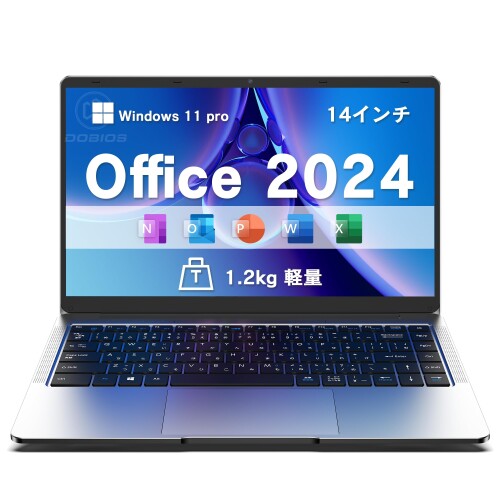 Dobios Office 2024搭載 ノートパソコン 日本語キーボード14インチ DDR4 12GBメモリ / SSD 256GB Win11 Pro ウェブカメラ付き 薄型ノートPC インテル Celeron 4コア/4スレッド Wi-Fi5 180&deg;開閉可能 ラップトッ｜カラーズストア2号店