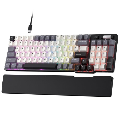 RK ROYAL KLUDGE C96 HE メカニカルゲーミングキーボード、広座敷成り行き磁気取り替えっこ、熱っぽい取り換える相応う 90% 有線 RGB 鍵盤（リストレスト付き添い人）、ラピッド銃の引き金合わせる能力のあるアクチュエ