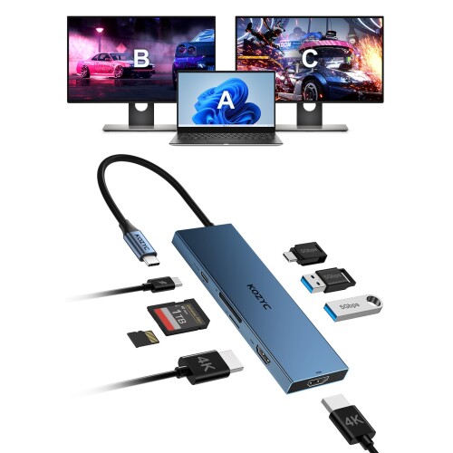 KOZYC USB C ドッキングステーション デュアルモニター 8-in-1 USBCハブ HDMIポート2つ付き USB-C 3.0 2xUSB-A 3.0 SD/TF 100W PD HP/Dell対応