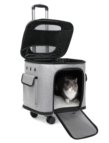 CHINSUKIDA 猫 キャリー キャスター付き 小型犬 キャリーカート 2way ペットキャリーバッグ 犬用ソフトクレート 折りたたみ可 マット付き 散歩 通院用 (グレー)