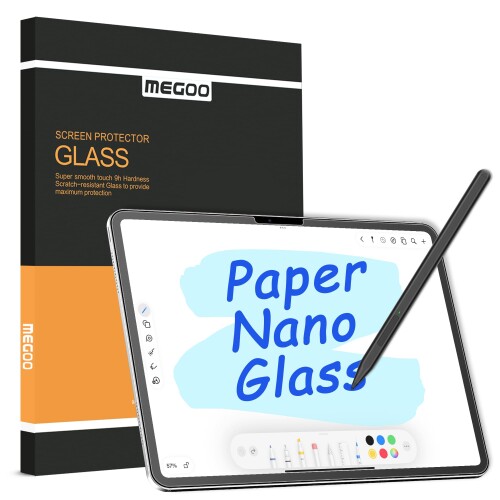 Surface Pro 12インチ（2025）用Megoo Paper Feel強化ガラススクリーンプロテクター - 紙のような書き心地、9H強力保護、反射防止、高精度ペンコントロール、2個入り