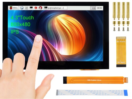 waveshare 4.3インチ DSI LCDディスプレイ Raspberry Pi 4B/3B+/3A+/3B/2B/B+/A+/Compute Module 3+/3/4 800×480 タッチスクリーン容量性IPSスクリーンモニター Raspbian/Ubuntu/Kali /WIN10 IoT/Retropie対応