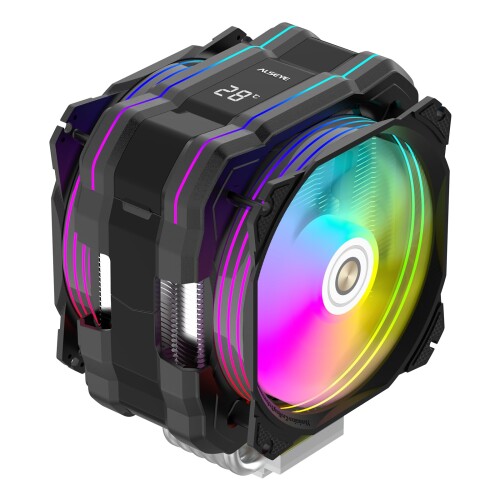 ALSEYE M120DPlus CPUクーラー、温度表示空冷CPUクーラー、にはデュアルARGB PWM 120mmファンが付属し、Intel LGA1700/ 1200/ 115X/ 2011/ 2066/ 1366およびAMD AM5/AM4をサポートします (120mm, ブラック)