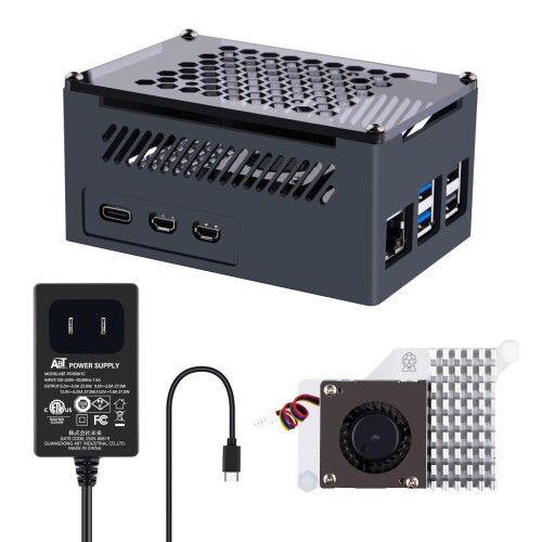 GeeekPi メタルケース for Raspberry Pi 5 ＋ 公式アクティブクーラー ＋ 27W USB-C 電源 対応 1GB/2GB/4GB/8GB