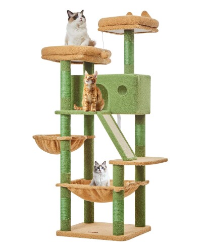 Taoqimiao キャットタワー 大型猫用 高さ約146cm 据え置き式 猫タワー 多頭飼い対応 省スペース 転倒防止付き 運動不足解消 安定感 天然麻紐の猫の爪とぎボード シザル爪研ぎポール8本 特大|カラーズストア2号店