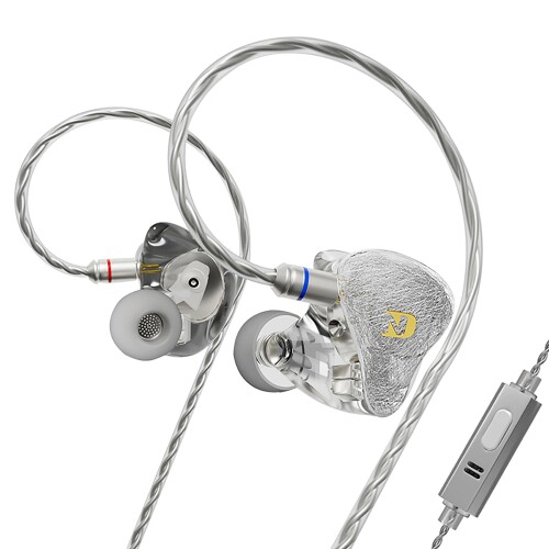 CCA ND 001 4BA+1DD インイヤーモニター、高忠実度IEMイヤ電話機、海千山千のある低音部 絡まりにくい着脱式有線テレビ付き添い人有線イヤ電話機 (しろがね色, マイクロホン付き添い人)
