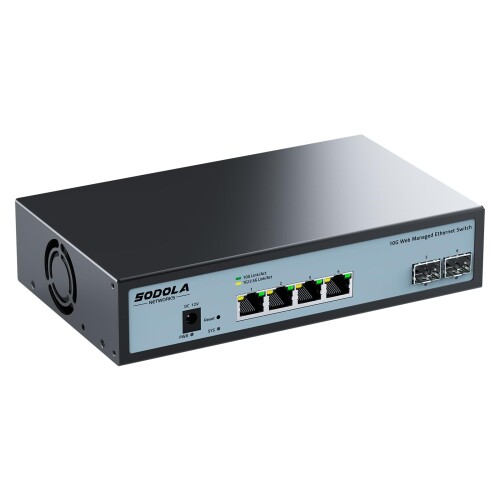Sodola 10gbps スイッチングこしき 6界面（4x10G RJ45と2x10G SFP+） Web保護すること型 金属元素外殻 高能率気違い冷やかす 卓上/飾りつけ両用