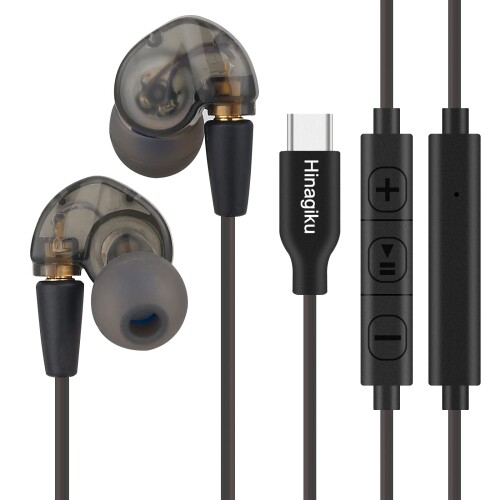 Hinagiku タイプ c イヤホン 有線 マイク 付き 、立体音声イヤホン 三つのボタン、ハイレゾの(32Bit/384Khz)、取り外し可能なケーブルデザイン 、ノイズキャンセリング 、音量調節、通話可能