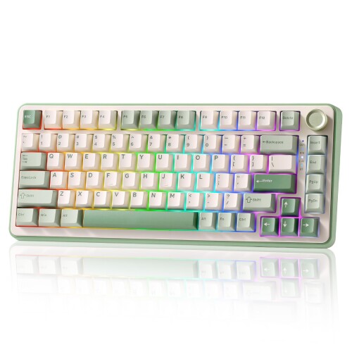 YUNZII B75 PRO 75% ガスケットゲーミングキーボード 無線電話力学的鍵盤 BT/2.4G/有線 無線電話 熱っぽい引き替える 積み上げる RGB ノッブ付き添い人カスタム鍵盤 Mac/Win用 技適証明手に入れる (緑であること,