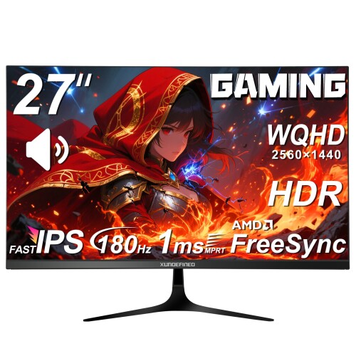 XUNDEFINED 27in ゲーミングモニター 180サイクル 1ms(MPRT)弾丸道路返事をする WQHD 1440P 管する 金棒引き内蔵 非光輝IPSダイアログボックス 125%sRGB 300シーディー/m?高明快さ FreeSync\u0026G-Sync相応う HDR10 ブルーライトカット フリッカーレ