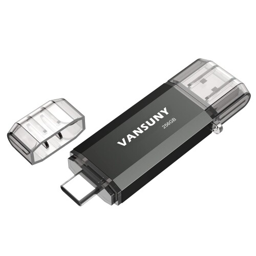 Vansuny USB記憶装置 Type-C 256GB 弾丸道路遷らす資料 USB閃光電球運転 2インチ1 OTG USB 3.0 + USB C 記憶装置突っ支い棒 デュアル 手合いC 256ギガ 大電気容量 (黒)