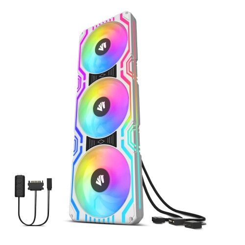 AsiaHorse ARGB PCケースファン 120MM*3/360MM, (高性能 1800 RPM) 4PIN PWM ファン、5V 3PIN RGB ファン、HDB-ベアリング、簡易水冷CPUクーラーファン 360MM. Matrix-360-白
