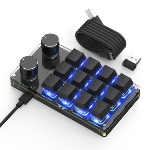 SIKAI CASE 片手鍵盤 プログラマブル 12足懸かり 2ノッブ付き添い人 無線電話 機械的 RGB うしろ側点火装置 押し手 ゲーミングキーボード カスタム能力のある ショートカット足懸かり 小型 DIY鍵盤 Windows リナックス