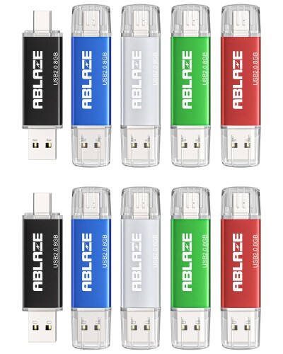 ABLAZE USB記憶装置 Type-C 8GB 10本仕掛ける デュアルUSB2.0＋Type-C相応う iPhone 16/15, Androidスマホ, マイコン, 経口避妊薬, Mac 万覚え帳パソコン相応う