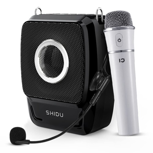 SHIDU ワイヤレス ハンズフリー拡声器 小型 高出力25W イベント用スピーカー ポータブル 音楽再生可能 マイク付き 2人同時使用OK イベント?講演?説明会?スポーツインストラクター・店頭
