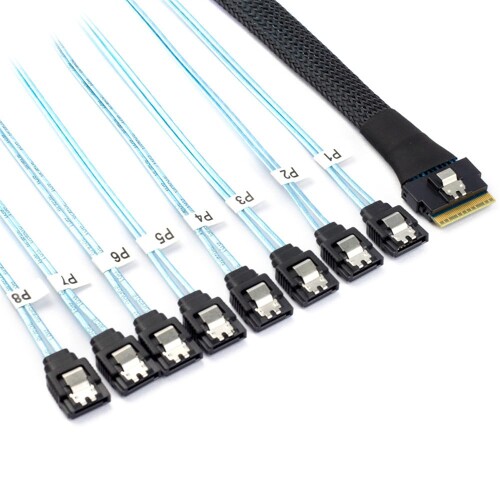 Xiwai スリムライン SAS 4.0 SFF-8654 8i 74ピン ホスト RAID から 8 SATA 7ピン ターゲット データ転送 ハードディスク ファンアウト RAID ケーブル 1 対 8 スプリッター 1.0M