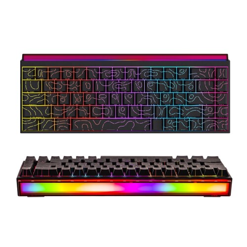 MechLands AJAZZ NK68 有線ゲーミングキーボード 点火装置ボックス席付き添い人 65% パウダーコンパクト メカニカルキーボードホットスワップ相応う シャインスルーキーキャップ NKRO Windows/mac/Android相応う (Black Topograp