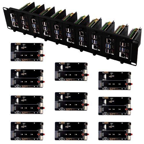 GeeekPi 19インチ 2U ラックマウント Raspberry Pi 5用 PCIe to M.2 NVMe SSDアダプター10個付き 19インチのサーバーラックに対応