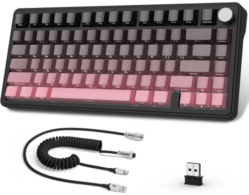 ATTACK SHARK X85力学的鍵盤、ノッブ付き添い人75%ワイヤレスゲームキーボード、PBT側プリントキーキャップ、BT 5.1/2.4 Ghz/USB-C有線、熱っぽい取り換える、直線的取り替えっこ、RGB、NKRO、パソコン、MAC（ ベ