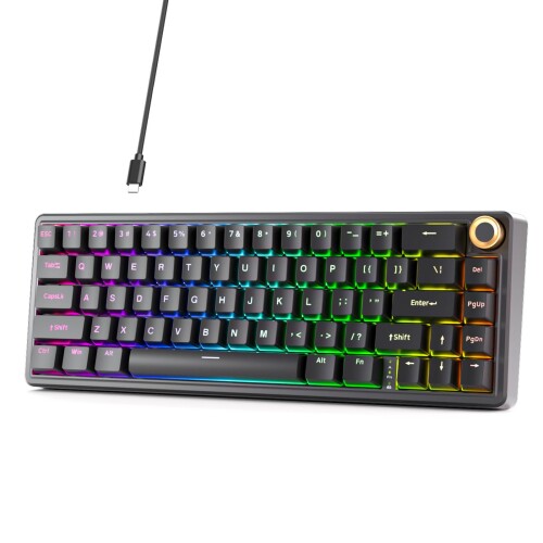 DIERYA DK68E ゲーミングキーボード 60% 有線 - ガスケットマウント、英語割りつける、熱っぽい切りかえる相応う、回転させるノッブ\u00266層消音パッド付き添い人、RGBうしろ側点火装置、Windows/Mac相応う