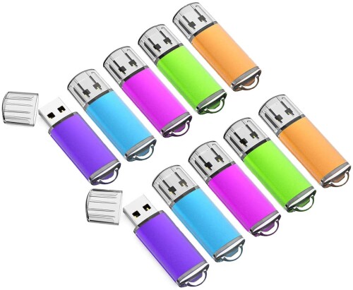 KOOTION USBメモリ 4GB 10個セットUSB2.0 USBフラッシュメモリー フラッシュドライブ キャップ式 ストラップホール付き （五色：青、紫、緑、赤、オレンジ）