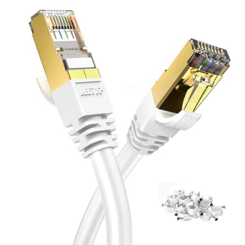15m Veetop CAT8 LANケーブル カテゴリ8 超高速 ギガビット 40Gbps 2000MHz SFTP 多重シールドイーサネットケーブル 金メッキ RJ45 コネクタ 爪折れ防止 防水 難燃 屋外パソコン ルーター モデム PS3 PS