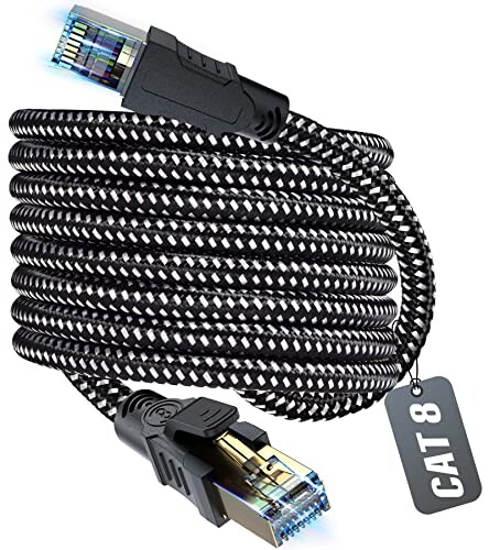 LANケーブル 5M CAT8準拠 メッシュ カテゴリー8 RJ45 コネクタ 超光速40Gbps/2000MHz 編組ナイロン イーサネットケーブル 爪折れ防止 有線ランケーブル シールド モデム ルータ PS5 PS4 PS3 Xbox PCゲ画像