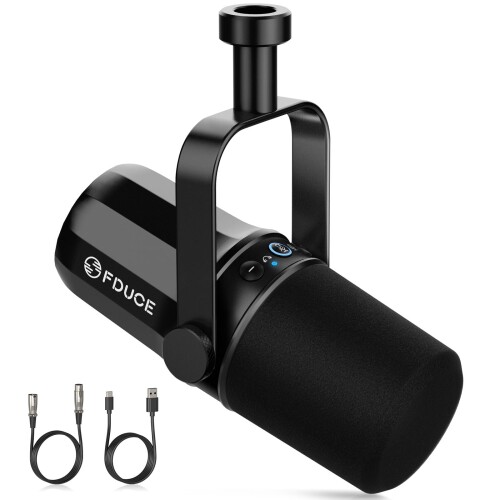 FDUCE SL40 USB/XLR ダイナミックマイク ポッドキャスティング、ゲーム、ライブストリーミングおよび録音用、内蔵ヘッドフォン出力、LED ミュートボタン、オールメタル、音声分離テクノロ