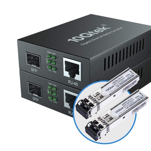 10Gtek 2個セット ギガビット 光メディアコンバーター マルチモード デュアルLCファイバー 1.25Gb/s SFPモジュール to 10/100/1000Base-Tx 1000Base-SX SFP 付き （850nm 550m）