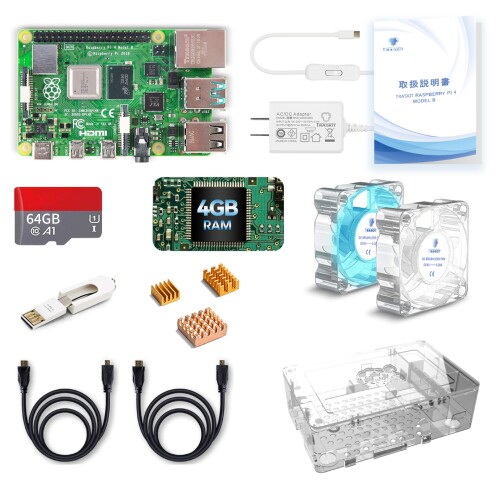 TRASKIT Starter Kit for Raspberry Pi 4 Model B Starter Kit/ラズベリーパリア犬4B（4GB ランダムアクセス記憶装置）技適目じるし付/MicroSDHC歌留多64GB NOOBSプリインストール/飾り気のないに取り付ける容れもの/5.1V/3A Type-C 取り替えっこ付ワット数/2つのケ