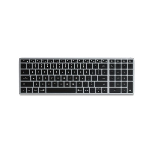 Satechi Slim X2 Bluetooth バックライトキーボード Mac用、テンキー積み上げる、照度足懸かり＆複数形デバイス同時発生、MacBook Air/Pro/Neo、iPad Air/Pro、iPad Mini、Mac Mini、iMac 用 - 空白文字薄墨色
