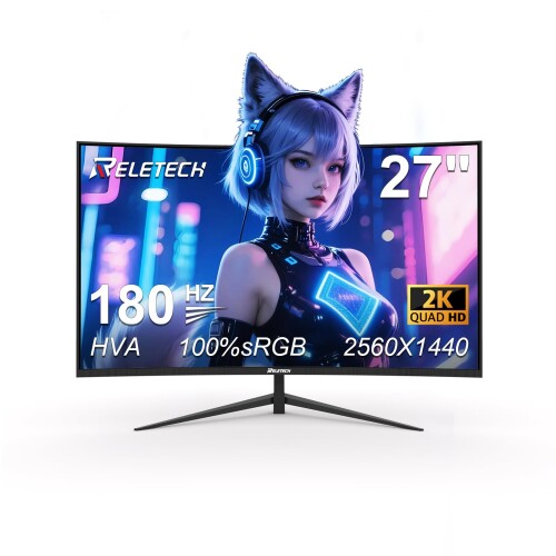RELETECH 27in ゲーミングモニター 2K QHD 2560×1440 180サイクル 1800R曲面 非光輝 HVAダイアログボックス 100% sRGB FreeSync相応う 低青碧点火装置 HDMI2.0/DP1.4 VESA受け支える なおなお書き5/Xbox/パソコン相応う 高細細たる 高速道路書きあらわす G27X Flex Pro