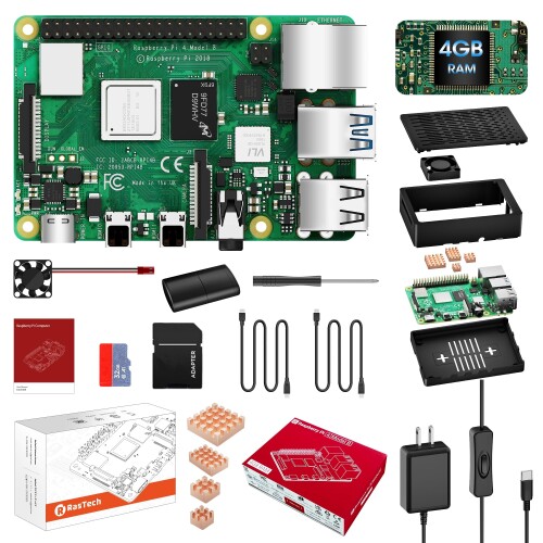 RasTech Raspberry Pi 4 Model B(RAM 4GB) Pi4 4gb セット ラズベリーパイ4b/技適マーク付き/ 32GB カード/ 5V 3A スイッチ付き電源アダプター/HD OUTケーブルライン/CAT6ネットケーブル/ラズパイ専用ケース/