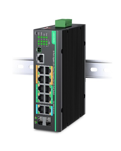 LINOVISION 産業用 12 ポート L2+ クラウド管理型 PoE スイッチ、DC8~57V 冗長電源入力、全ポート1G対応 ソーラー POE スイッチ、IEEE802.3af/at、総予算 240W|カラーズストア2号店
