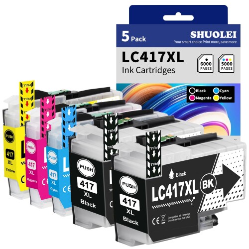 LC417XL-5PK 4色仕掛ける 2黒 (大静電容量/最新集積回路手当て/残量見せびらかす相応う) 茶飲み友だち Brother 印刷工用 (LC417XLBK・LC417XLC・LC417XLM・LC417XLY) 相応う機種: MFC-J7600CDW/J7500CDW/J5800CDW/HL-J7010CDW 全色?料インキ