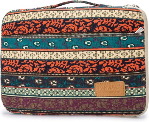 kinmac 360° プロテクティブ クッション ラップトップ スリーブ バッグ ポケット付き ハンドル付き (New Bohemian, 13.5 inch-14 inch)