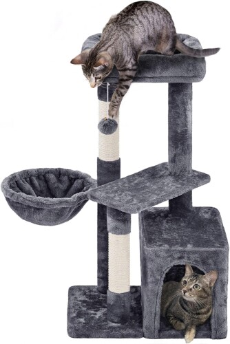 Yaheetech キャットタワー 猫タワー 据え置き スリム 省スペース 人気 低い 広いハウス 隠れ家 見晴台付き 多頭飼い シニア猫 子猫 爪研ぎ インテリア 安定性 高さ87cm ダークグレー