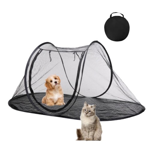 Floving ペットサークル 折りたたみ式 猫 ケージ 組み立て不要 ペット用ケージ 犬サークル コンパクト 室内 室外 メッシュサークル キャリーバッグ付き(M(120*50*63cm), ブラック)