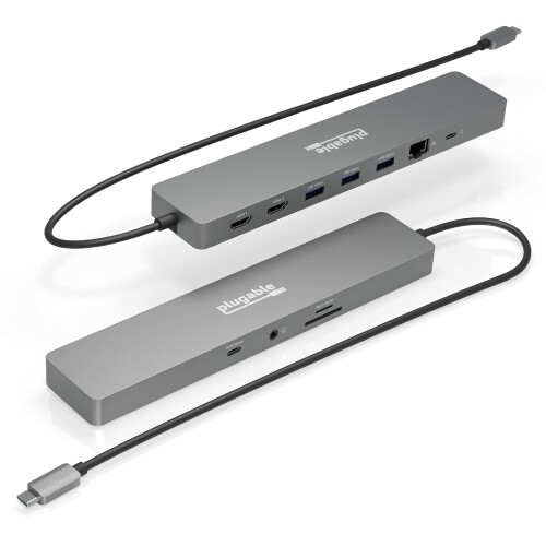 Plugable USB-C ハブ 11-in-1 マルチアダプター イーサネット付き Windows または ChromeOS ノート PC 用 - 4K@60Hz モニタ 2 台、USB-C x 1、USB 3.0 x 3、SD カードリーダー、イーサネットポート｜カラーズストア2号店