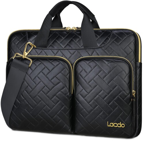(Lacdo) 360°保護ラップトップショルダーバッグ、14インチ ラップトップスリーブケース 用 HP Dell ASUS Acer Chromebook 14, HP Stream, Dell Inspiron, IdeaPad, Acer Spin, ASUS ZenBook Computer Bag、エレガントブラ