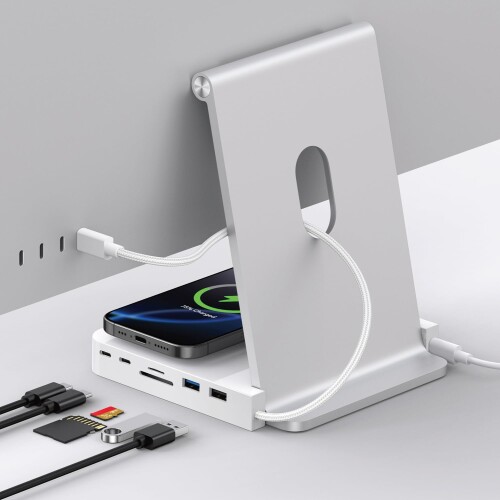 アトラス iMac ハブ スマホ充電 24インチ用 白/USB-C×2 USB×2 SDカード microSDカード 15W ワイヤレス充電/対応機種：iMac 24-inch M1 2021 / M3 2023 / M4 2024 2ポート 4ポート