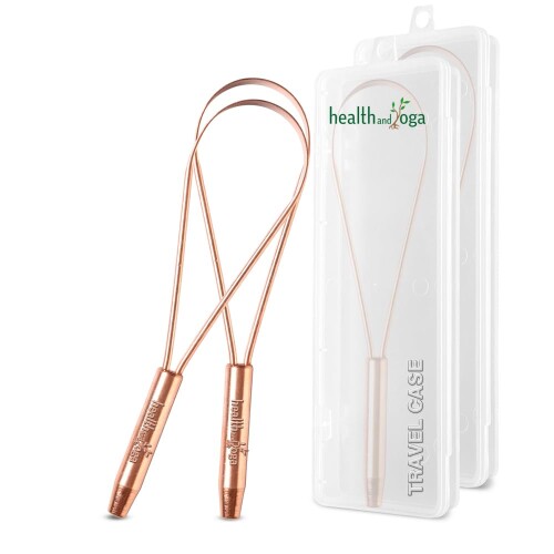 qLoop Copper Tongue Cleaner ?Easy One Hand Use ? Larger Surface Coverage ?Ayurvedic Copper Health for Fresh Breath and Total Oral Hygiene (Set of 2)画像