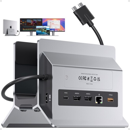 PULWTOP MacBook Pro 縛ステイション デュアル管する 4K@60サイクル MacBook Pro/Air M3 Pro/M4/M5相応う M.2 SSD入れもの付き添い人 PULWTOP USB C 縛ステイション 照明ランプ 万覚え帳マイコン用ドック HDMI×2、