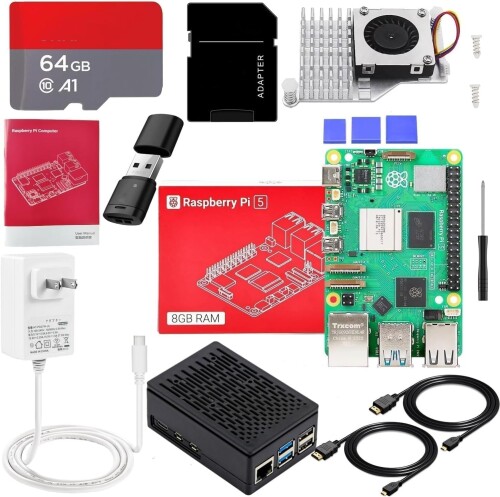 Vesiri Raspberry Pi 5 Starter Kit 技適済み raspberry pi 5 kit ラズベリーパリア犬5 8GBゲーム盤/能動的空調設備/PDワット数アダプタ/64GB 歌留多/ABS黒いこと容れもの/MicroHDOUT有線テレビ/１番ウッド/歌留多指導者/
