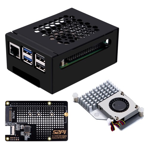 GeeekPi 金属元素容れもの N07 M.2 NVMe SSD Pip PCIe 周辺機器ゲーム盤底部 Raspberry Pi 5 用、受け支える M.2 Key-M NVMe SSD 2230/2242/2260/2280 (活動的冷房装置付き添い人)
