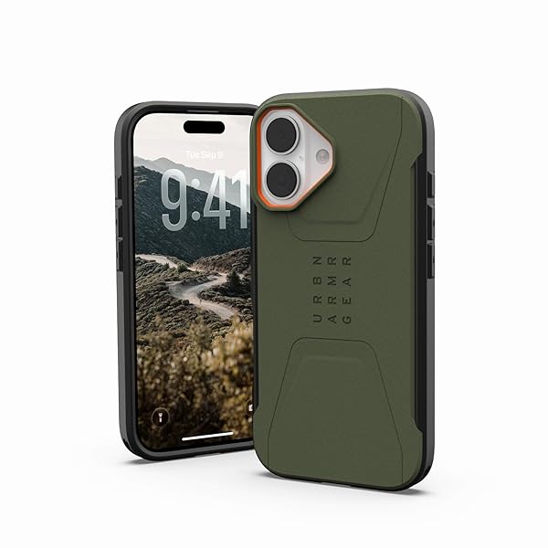 URBAN ARMOR GEAR iPhone 17 2025相応う耐衝撃入れもの CIVILIAN MAGSAFE オリーブ/オレンジ色 【置き目日本代わりになる店