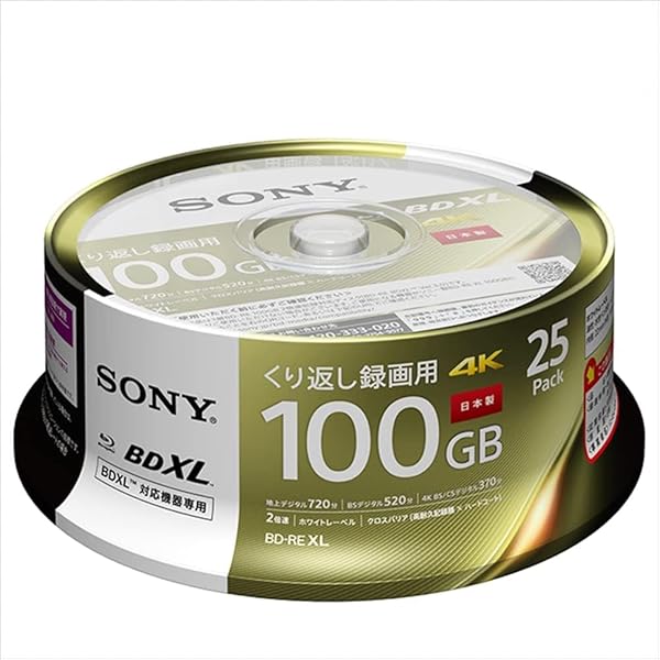 ソニー 日本製 ブルーレイディスク BD-RE XL 100GB (1枚あたり地デジ約12時間) 繰り返し録画用 25｜Comastoric